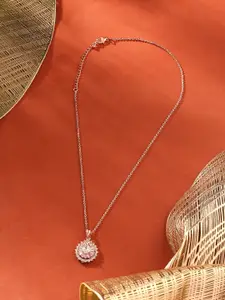AMI Rose Gold-Plated Cubic Zirconia Studded Pendant With Chain