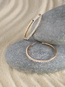 AMI Gold Plated Austrian Diamonds Studded Hoop Earrings