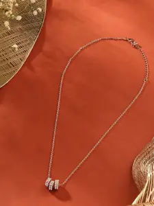 AMI Rose Gold-Plated Contemporary CZ-Studded Pendant With Chain