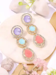 AMI Gold-Plated Austrian Diamonds Studded Drop Earrings