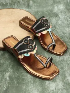 Anouk Black Embellished One Toe Flats