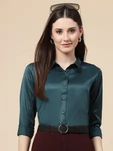 Style Quotient Teal Spread Collar Opaque Satin Formal Shirt