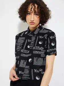 max Typography Printed Spread Collar Short Sleeves Casual Shirt