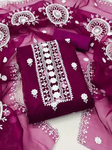 Panzora Ethnic Motifs Embroidered Thread Work Organza Unstitched Dress Material