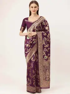 MANVAA Woven Design Zari Silk Blend Banarasi Saree