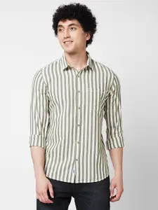 SPYKAR Vertical Striped Spread Collar Long Sleeves Cotton Casual Shirt