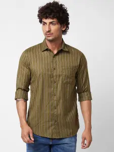 SPYKAR Vertical Striped Spread Collar Long Sleeves Cotton Casual Shirt