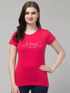 Trend Level Short Sleeves Cotton Typography Printed Applique T-shirt