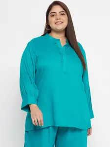 VINAAN Mandarin Collar Puff Sleeves Shirt Style Top
