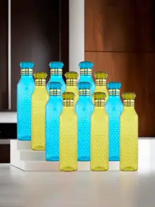 Kuber Industries Crystal Bingo Blue & Green 12 Pieces Water Bottles 1 L