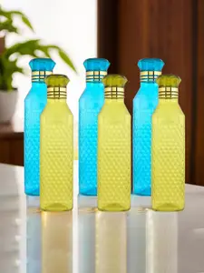 Kuber Industries Blue & Green 6 Pieces Printed Water Bottle 1Ltr