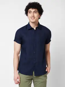 SPYKAR Spread Collar Short Sleeves Linen Casual Shirt