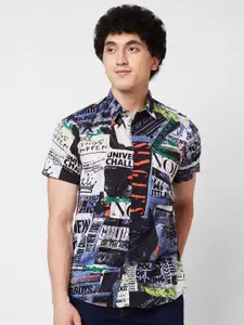 SPYKAR Spread Collar Short Sleeves Graphic Printed Cotton Casual Shirt
