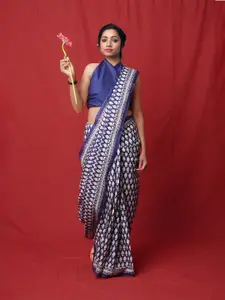 Unnati Silks Ethnic Motifs Silk Cotton Handloom Block Print Saree