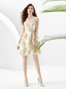 JC Collection Floral Printed Sleeveless Fit & Flare Dress