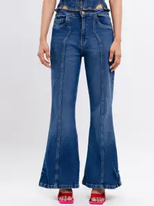 FREAKINS Women Bootcut High-Rise Clean Look Light Fade Whiskers Pure Cotton Jeans