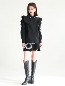 JC Collection Ruffled Spread Collar Casual Shirt