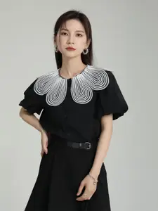 JC Collection Collarless Puff Sleeves Casual Shirt
