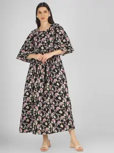 BAESD Floral Printed Round Neck Flared Sleeve Cotton Maternity Maxi Dress