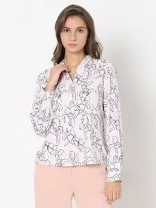 Vero Moda Floral Print Mandarin Collar Shirt Style Crop Top