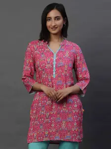 AURELIA Floral Printed Mandarin Collar Straight Kurti