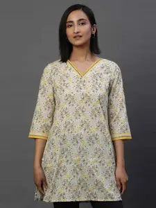 AURELIA Floral Printed V-Neck Pure Cotton Straight Kurti