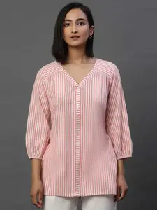 AURELIA Striped V-Neck Pure Cotton Kurti