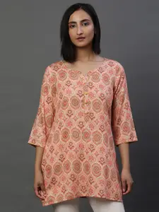 AURELIA Ethnic Motifs Printed Notched Neck Straight Kurti