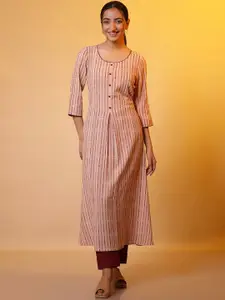 AURELIA Striped Printed Scoop Neck Cotton A-Line Kurta