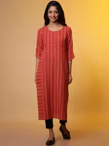 AURELIA round Neck Three-quarter sleeves Striped Cotton Kurta