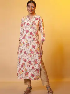 AURELIA Floral Printed Band Collar Gotta Patti Straight Kurta