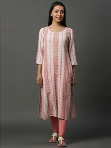 AURELIA Round Neck Three Quarter Sleeves Geometric Striped Kurta