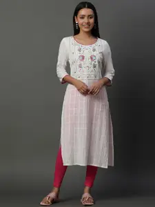 AURELIA Floral Round Neck Regular Sleeves Cotton Thread Work Straight Kurta