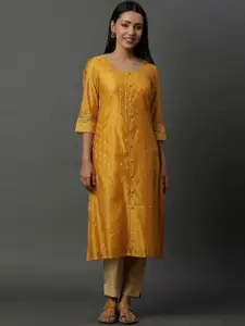 AURELIA Ethnic Motifs Printed Round Neck Straight Kurta