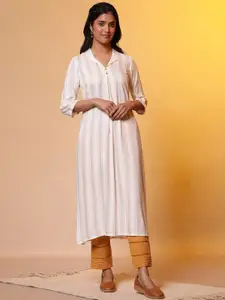 AURELIA Shirt Collar Three-quarter sleeves Striped Kurta