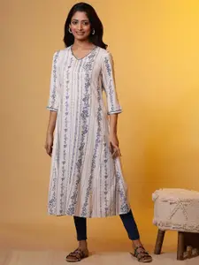 AURELIA Floral Printed V-Neck Regular Sleeves A-Line Kurta