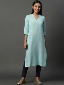 AURELIA Mandarin Collar Striped Straight Kurta