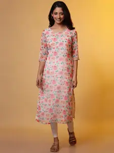 AURELIA Round Neck Three Quarter Sleeves Floral Printed Kurta