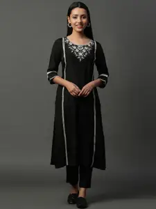 AURELIA Round Neck Yoke Design Thread Work Rayon Gotta Patti Straight Kurta