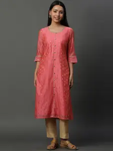 AURELIA Round Neck Woven Design Gotta Patti Straight Kurta