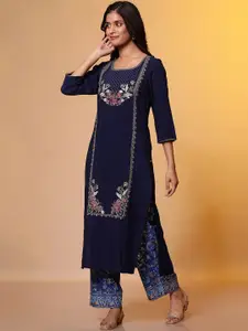 AURELIA Ethnic Motifs Embroidered Scoop Neck Sequinned Straight Kurta