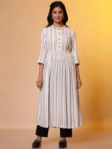 AURELIA Mandarin Collar Striped Three Quarter Sleeves Kurta