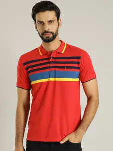 Indian Terrain Striped Polo Collar Short Sleeves Cotton T-shirt