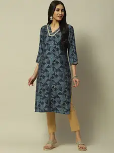 Rangriti Geometric Printed Sequined Straight Kurta