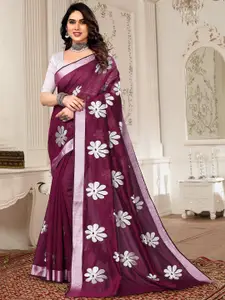 SILKWEAR Floral Embroidered Zari Silk Cotton Chanderi Saree