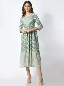 JAHIDA COMFORT WITH STYLE Floral Printed Flared Sleeves Thread Work Anarkali Dress
