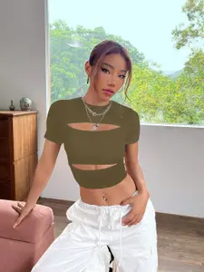 Stylecast X Slyck Round Neck Fitted Crop Top