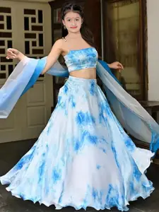 BAESD Girls Dyed Semi-Stitched Lehenga & Unstitched Blouse With Dupatta