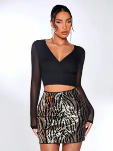 Stylecast X Slyck Black V-Neck Wrap Fitted Crop Top