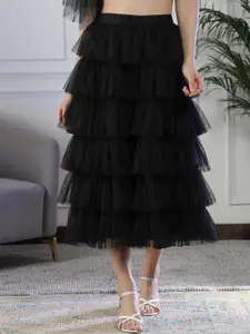 NEUDIS Soft Net Layered Tiered Midi Skirt